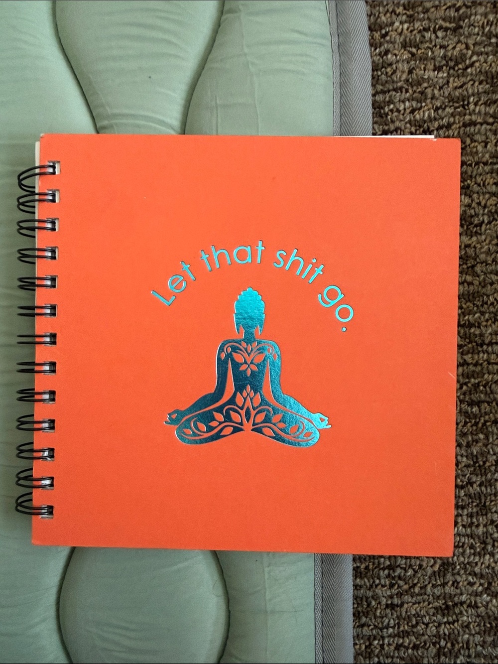 Orange Spiral-Bound Notebook with Teal Yoga Motif - Let That Shit Go